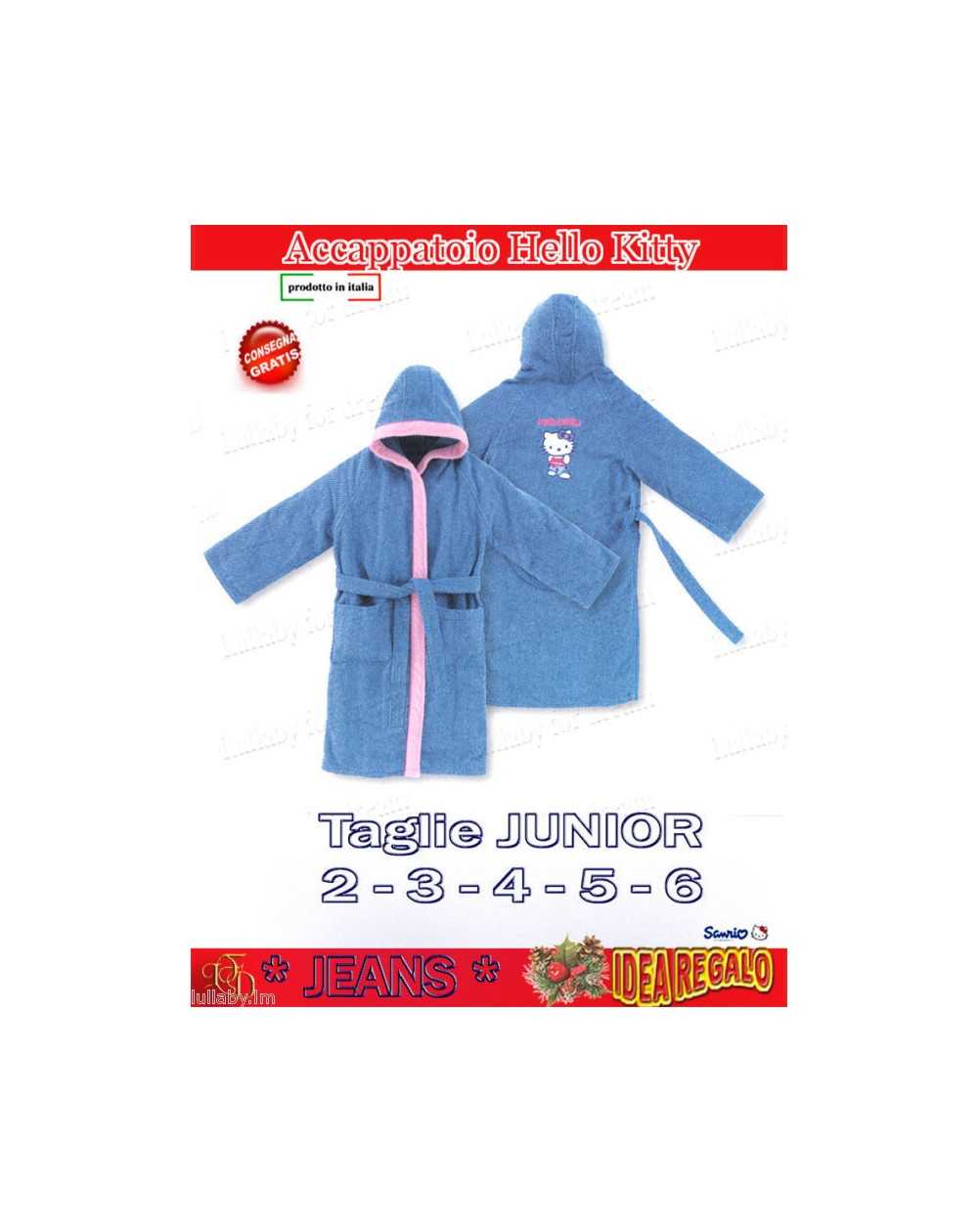 ACCAPPATOIO CAPPUCCIO HELLO KITTY JEANS DA 6 A 14 ANNI