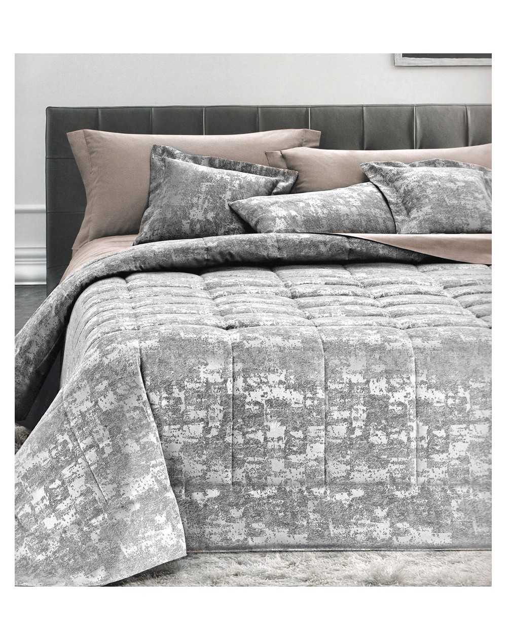 Copriletto Trapuntato Matrimoniale Trapuntino Jacquard Alma Grigio Argento