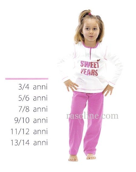 Pigiama felpato lungo Tuta Ragazza da 5 a 12 anni SWEET YEARS