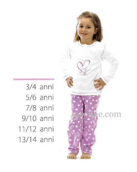 Pigiama felpato lungo Tuta Ragazza SWEET YEARS in Jersey Interlok