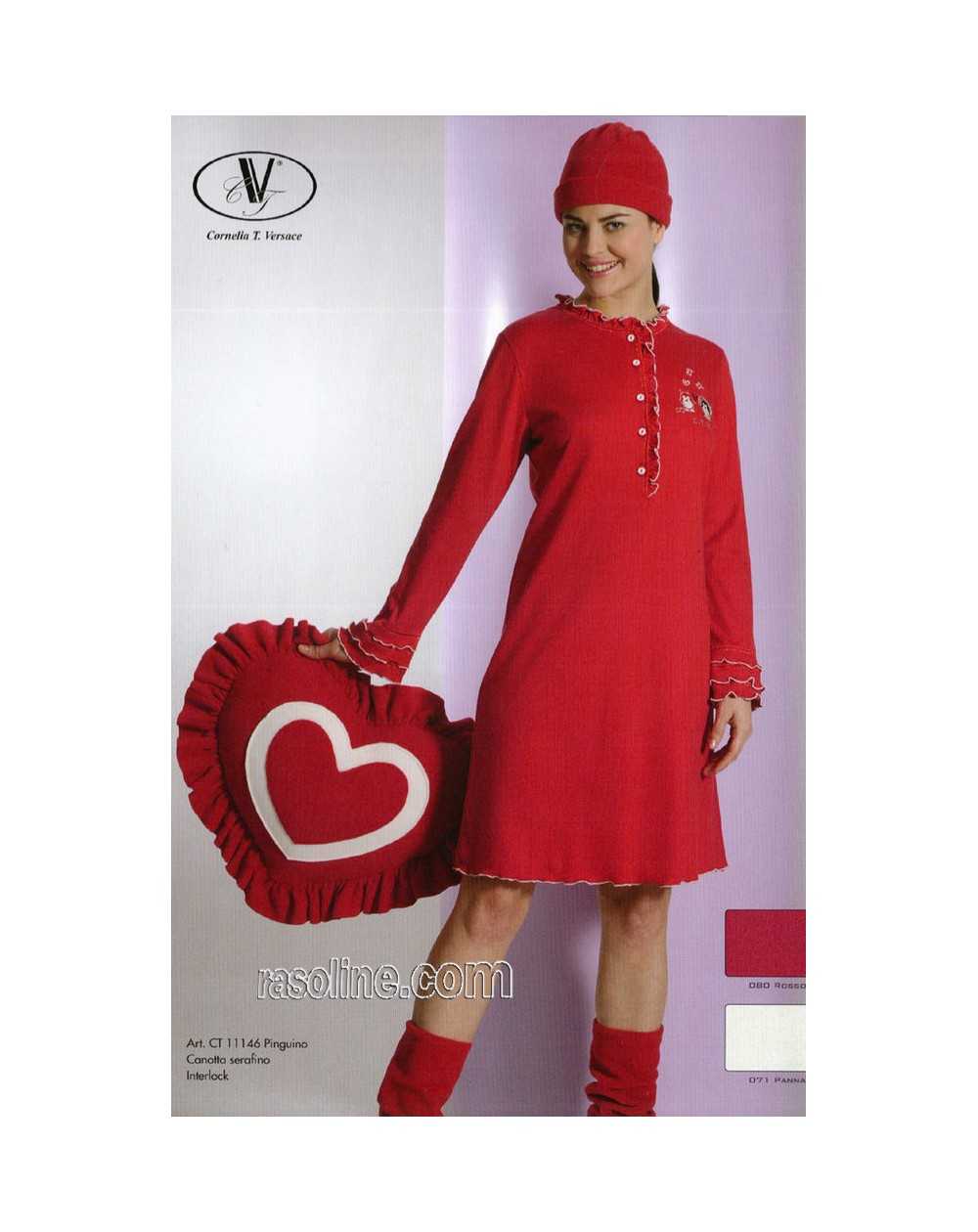 Camicia da Notte Cotone Interlock Strass Rosso C.T. Versace