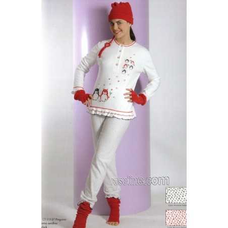 Pigiama Serafino Donna Cotone Interlock Strass Panna C.T. Versace