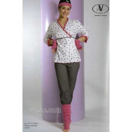 Schlafanzug Interlock warm Baumwolle Strass Rosa-grau C.T. Versace