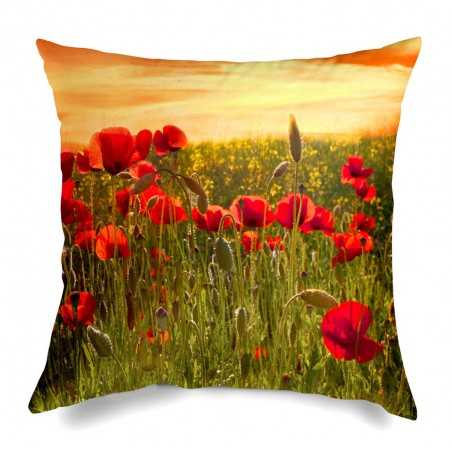 Cuscino Decorativo D'arredo Grande 60x60 Papaveri Rosso Arancio Digitale Caleffi
