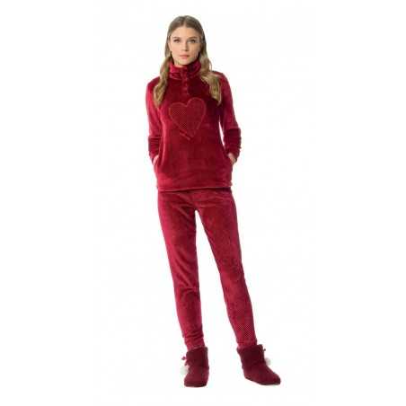 Tuta Donna Pigiama Soffice Coral Fleece Velluto Rosso Bordò Noidinotte  TAGLIA XL