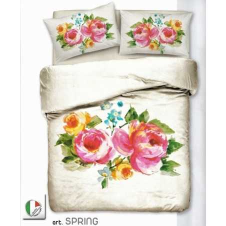 Spring Satin Super King Duvet Cover, Fitted Sheet and 2 Pillowcases Bedding Set