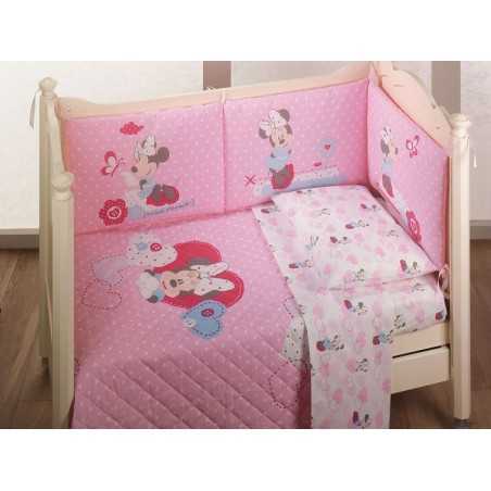 EL 0316 ROSA, Adatto per piano lettino 60 x 120 cm Compose Minnie in cotone lenzuola sotto sopra e federa per lettino/culla di casa per neonata
