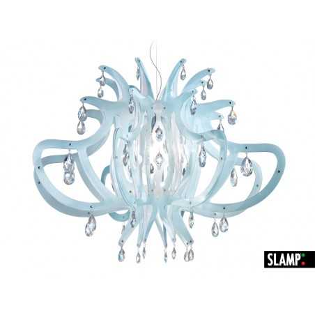 Lampada A Sospensione - Lampadario "Medusa" Con 64 Cristalli Swarovski® Blu Gel