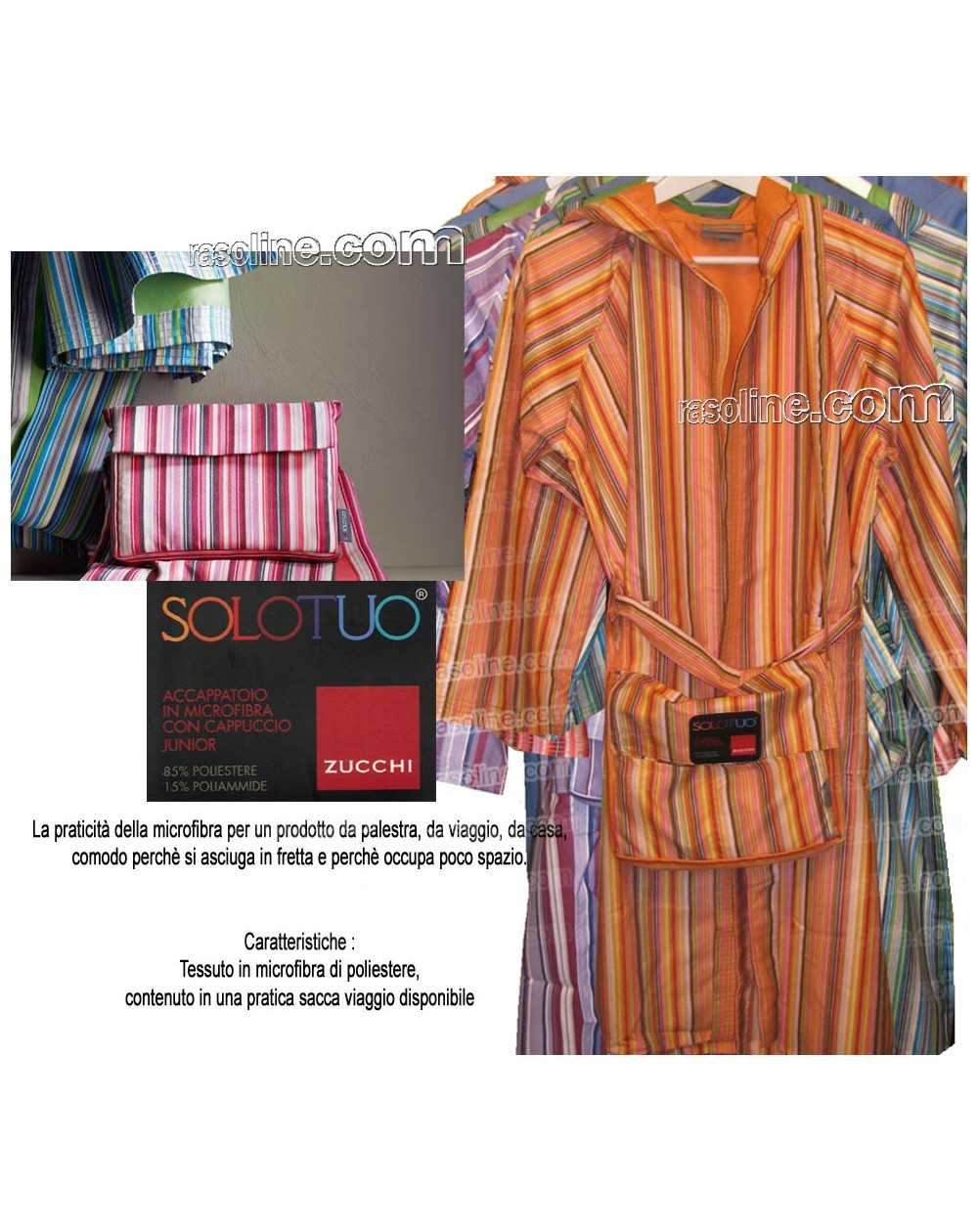 Albornoz de Microfibra con capucha y bolsillos by ZUCCHI " SOLO TUO " - Bolsa de guardado naranja