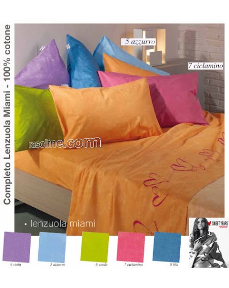 Completo Lenzuola Una Piazza Sweet Years Miami Caleffi colore fuxia