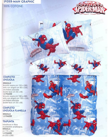 Completo Lenzuola Una Piazza Spider-man Graphic Caleffi azzurro