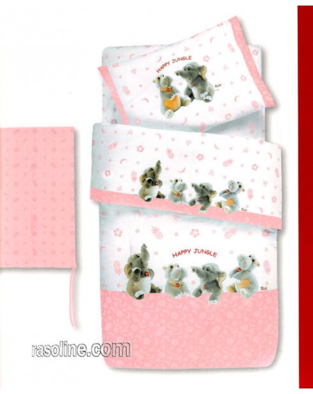 Kinder Steppdecke und Nestchen für Kinderbett Con Le Sponde Farbe Rosa Happy Jungle Trudi