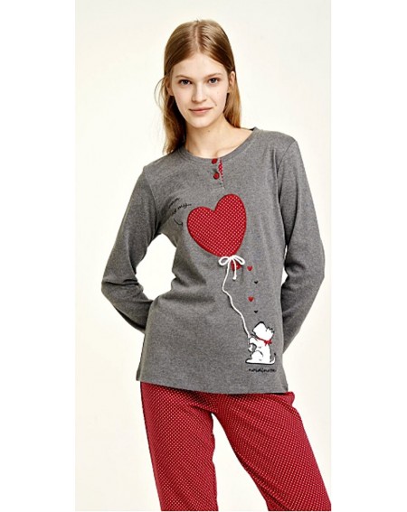 Pigiama da Donna Tuta in Caldo Cotone Grigio - Rosso Noidinotte \