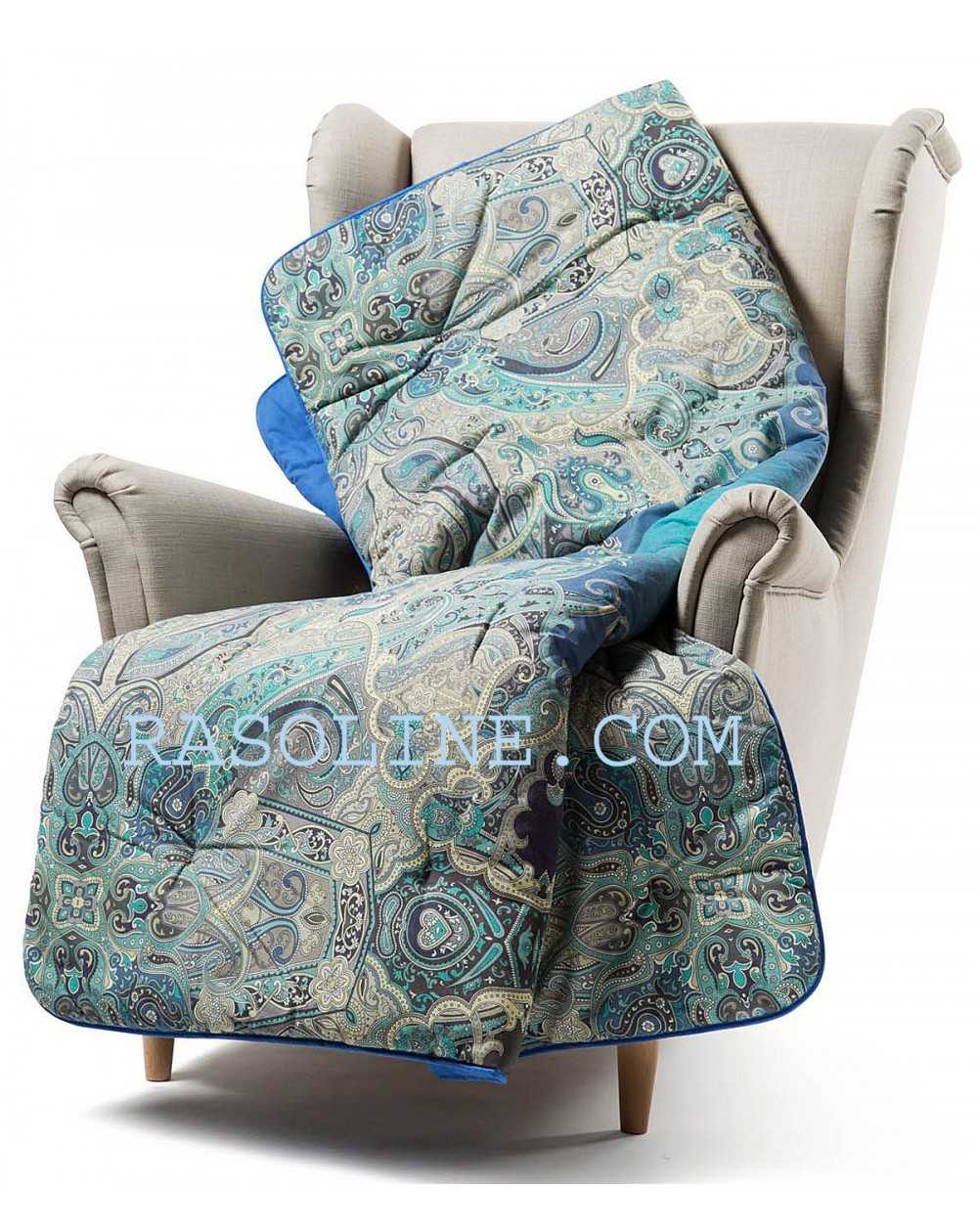 Splendido Plaid Imbottito Scaldotto Caleffi Kasmir col. Blu