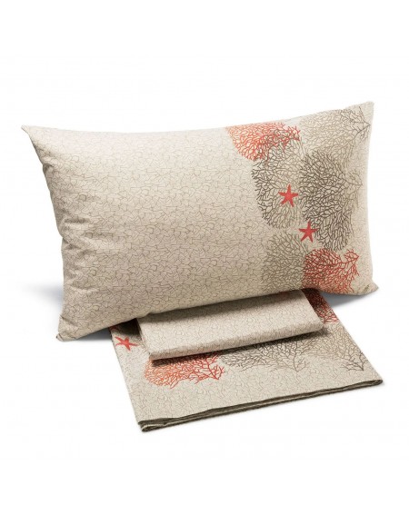 Completo Lenzuola Coralli Sabbia Per Letto Matrimoniale - Caleffi