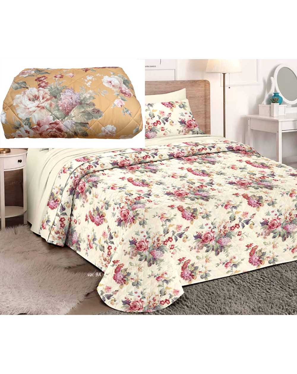 Copriletto Trapuntato Matrimoniale Trapuntino Microfibra Primavera Floreale Oro 9C
