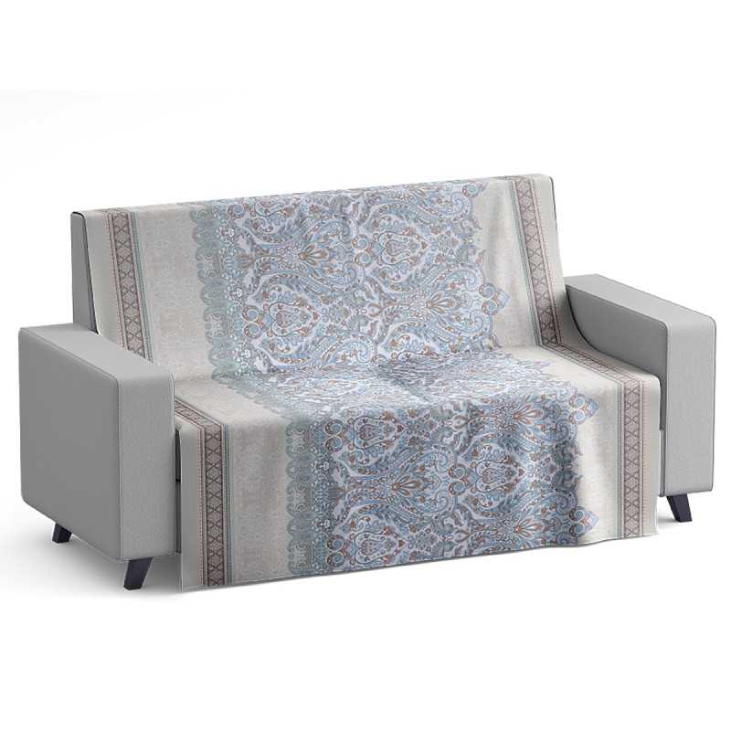 Telo Arredo Copridivano Copriletto Cotone Delhi Azzurro