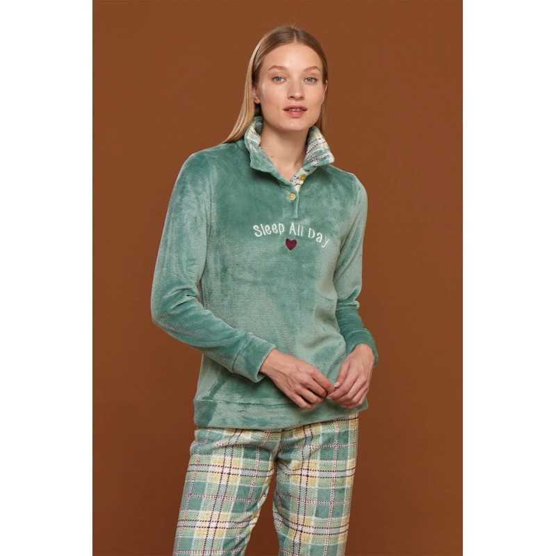 Women's Soft And Warm Coral Fleece Green Noidinotte Pyjamas Women's Soft And Warm Coral Fleece Green Noidinotte Pyjamas