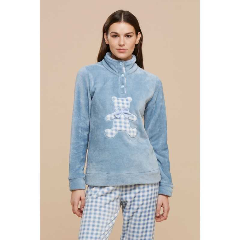 Pigiama Tuta Donna Soffice e Caldo Coral Fleece Orsetto Azzurro Noidinotte Pigiama Tuta Donna Soffice e Caldo Coral Fleece Orsetto Azzurro Noidinotte