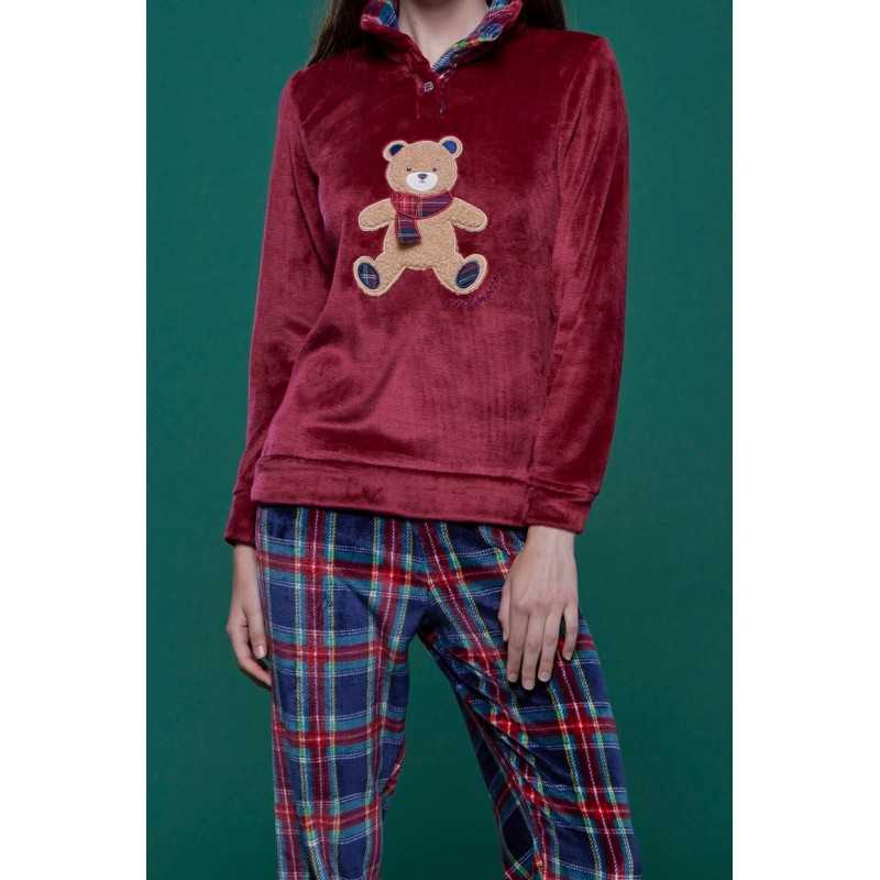 Pyjamas Women's Jumpsuit Soft and Warm Coral Fleece Bear Bordeaux Noidinotte Pyjamas Women's Jumpsuit Soft and Warm Coral Fleece Bear Bordeaux Noidinotte