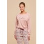 Women's Pyjamas in Warm Pink Fleece Cotton with Plaid Pants Noidinotte Women's Pyjamas in Warm Pink Fleece Cotton with Plaid Pants Noidinotte