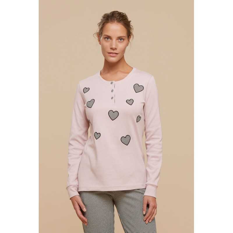 Pigiama Donna in Caldo Cotone Cuori Rosa Noidinotte Pigiama Donna in Caldo Cotone Cuori Rosa Noidinotte