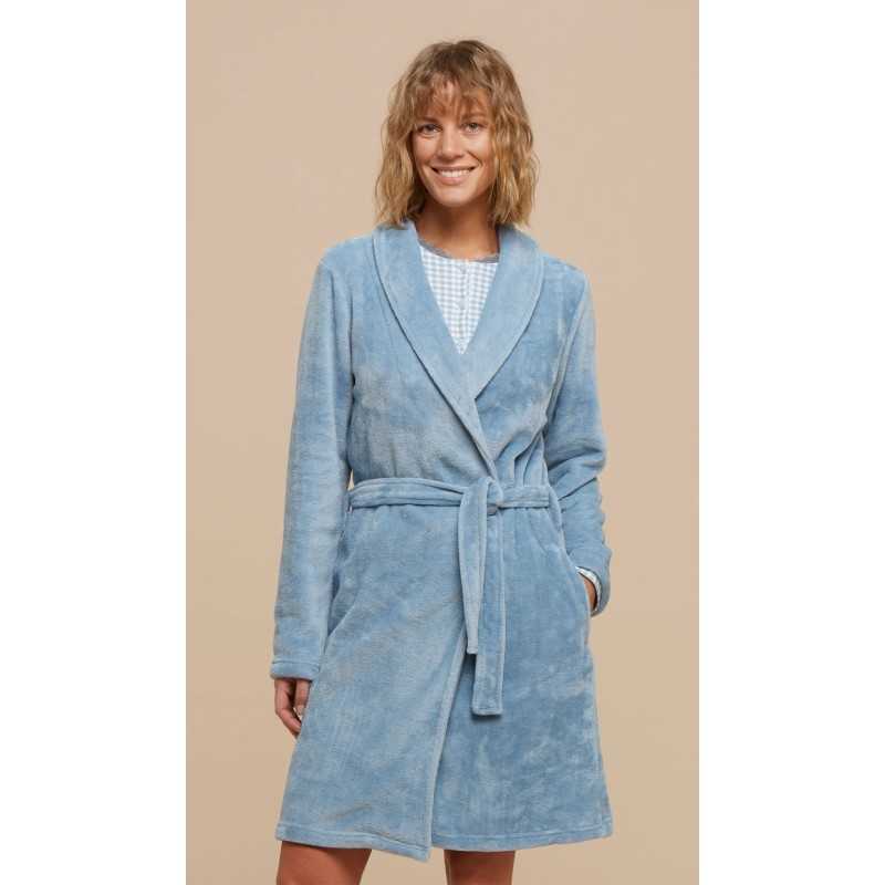 Vestaglia Lunga Donna in Soffice Coral Celeste Noidinotte Vestaglia Lunga Donna in Soffice Coral Celeste Noidinotte