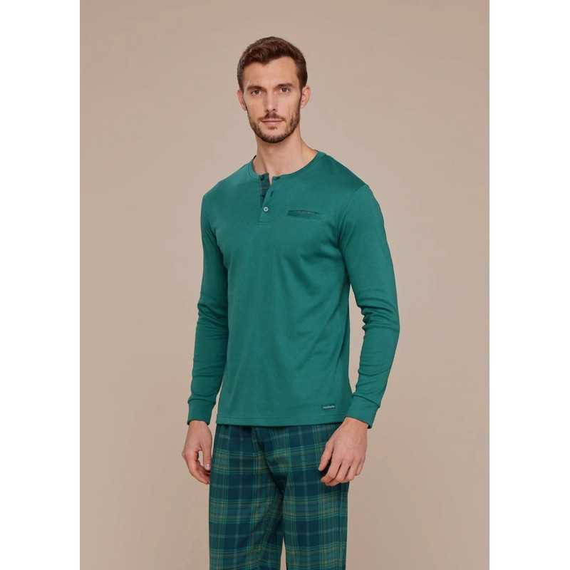 Pigiama Uomo in Caldo Cotone Verde con Pantalone Scozzese Noidinotte Pigiama Uomo in Caldo Cotone Verde con Pantalone Scozzese Noidinotte
