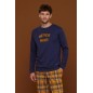 Pigiama Uomo in Caldo Cotone Blu con Pantalone Scozzese Noidinotte