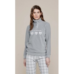 Pyjamas Overall Damen Warme Herzen in Microfleece Grau Noidinotte