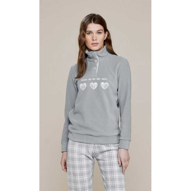 Women's Warm Hearts Jumpsuit Pyjamas in Grey Microflee Noidinotte Women's Warm Hearts Jumpsuit Pyjamas in Grey Microflee Noidinotte
