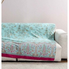 Telo Arredo Copridivano Copriletto Indian Roses Turchese 180x270cm Granfoulard Bassetti