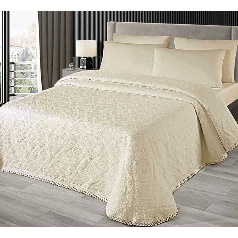 Colcha cama matrimonial ISCHIA algodón Jacquard Beige