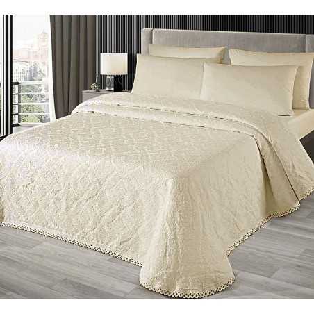 Super King Bedspread ISCHIA in Jacquered cotton fabric Beige