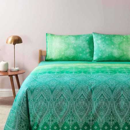 Juego Funda Nordica Kerala Verde Satén de algodón GRANFOULARD BASSETTI