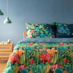 Edredón de invierno algodón Flower Gate azul Bassetti