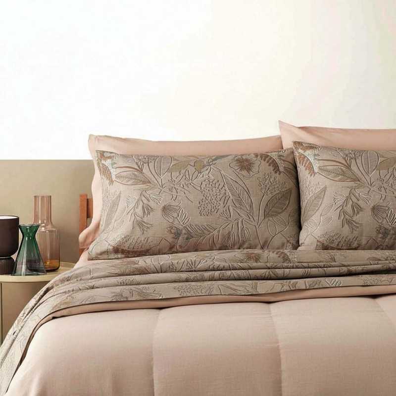 Completo Lenzuola Matrimoniale Aster Beige Bassetti